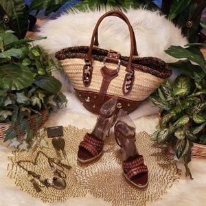 Cole Haan Ankle Strap Brown Vachetta Leather Heeled Sandals